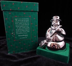 2002 Reed & Barton Musical Snowman Plays Frosty Revolves Silver See Video 5.5 in